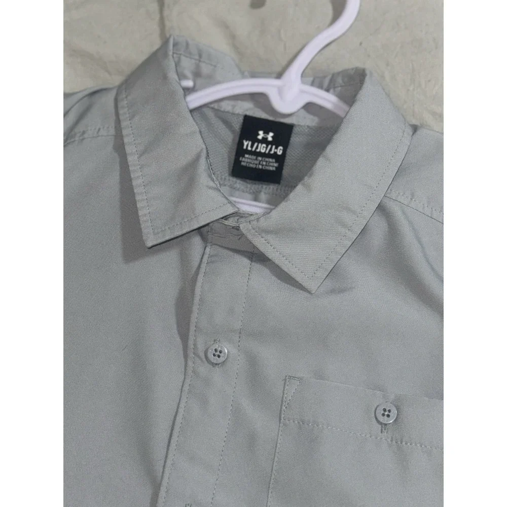 Under Armour Boys Polo YXL UPF50 Gray Performance Polo Shirt Youth Extra Large